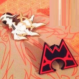 (2) POKEMON COLLECTIBLE PINS METAL LAPEL FLARE PIN ACCESSORIES ARCEUS MAGMA BADG